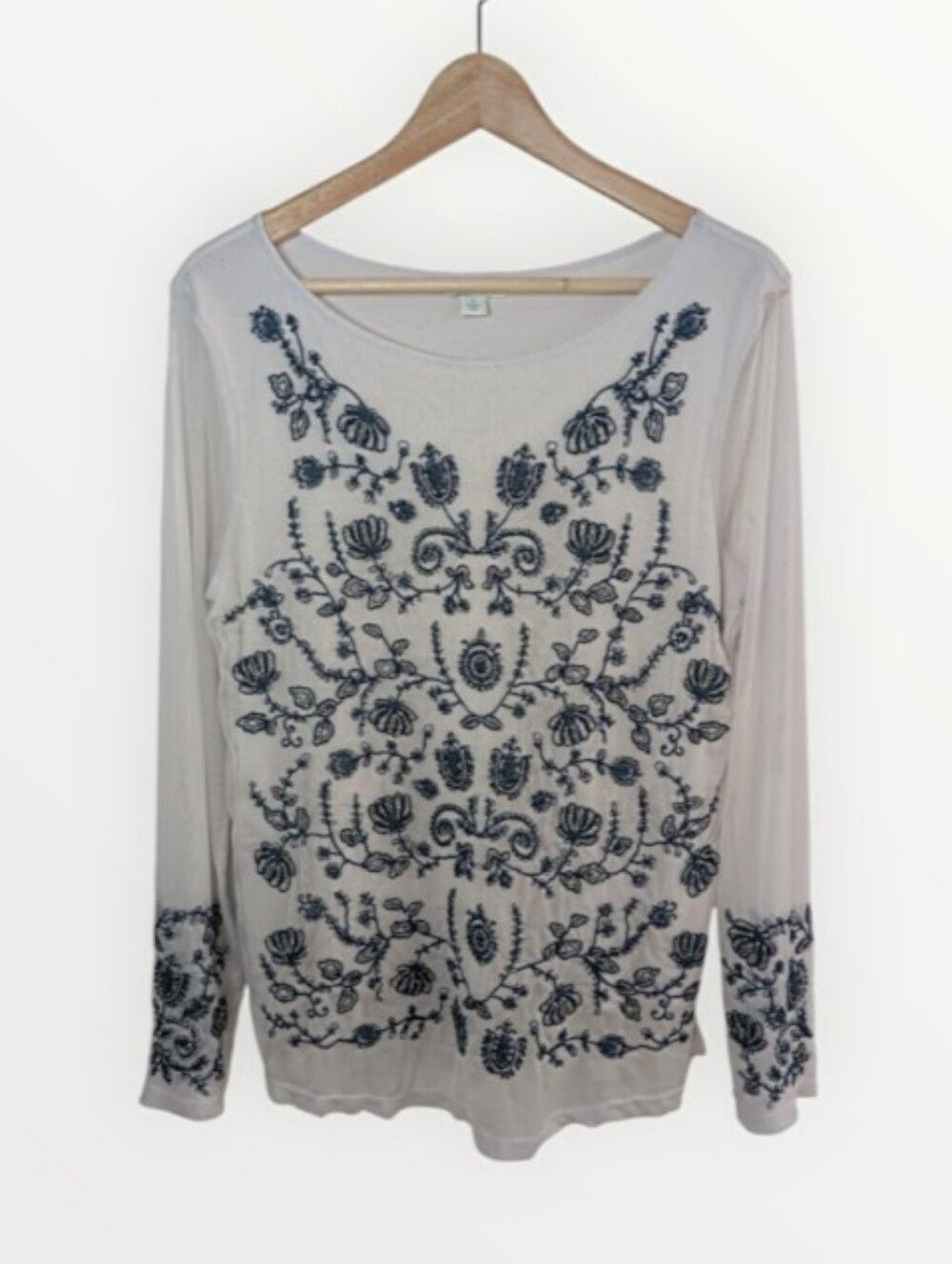 Sundance Elegant Skies Beaded Mesh Top White Blue Small